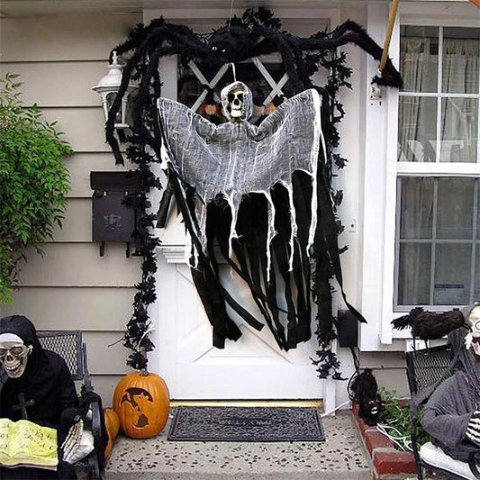 Instant Spooky Entryway: Hanging Skull Ghost Halloween Decor, 2-Pack product photo 1