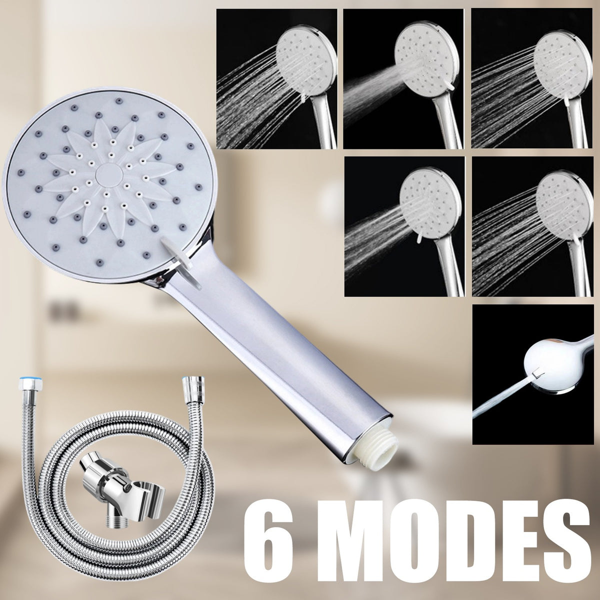 Weak Shower Fix: 6-Spray High Pressure Handheld Shower Head product photo 2
