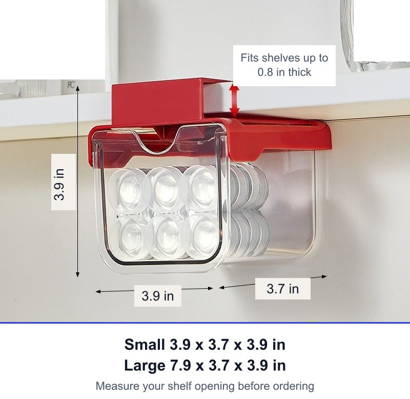 Size guide in inches: small organizer 3.9 x 3.7 x 3.9 inches, large 7.9 x 3.7 x 3.9 inches